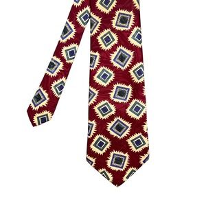 Manhattan Burgundy Geometric Diamond Silk Blend Tie Mens OS Classic Business